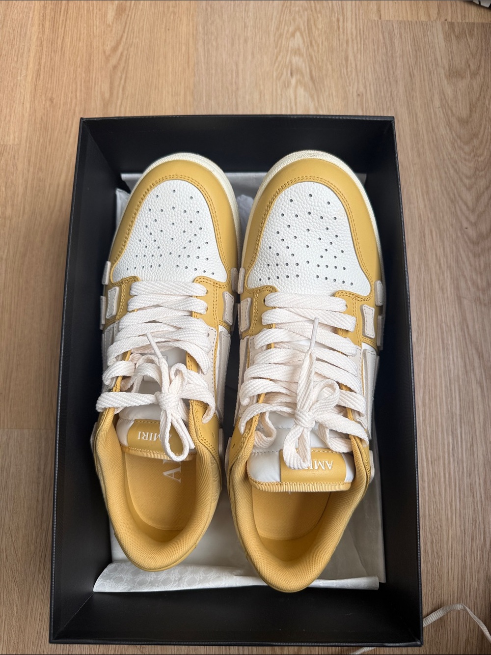Amiri Men's Low-Top Casual Sneakers in Yellow and Cream